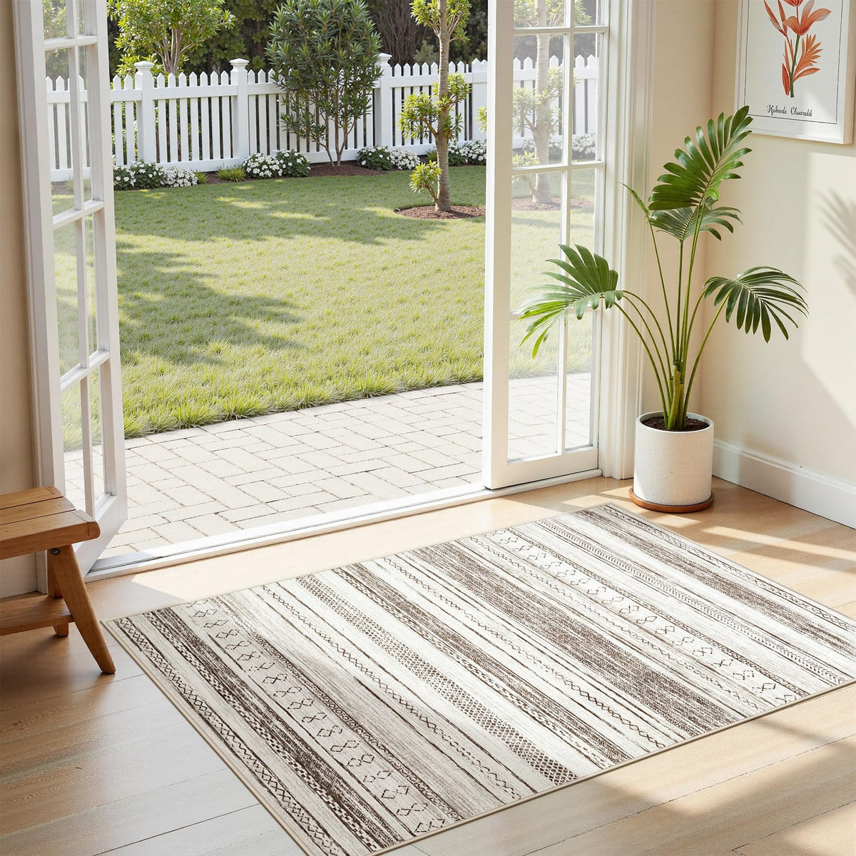 Tortania Area Rug Living Room Rugs - 5x7 Washable Large Soft Neutral Boho Moroccan Bohemian Farmhouse Rug Indoor Floor Carpet for Bedroom Under Dining Table Home Office Decor - Cream Brown