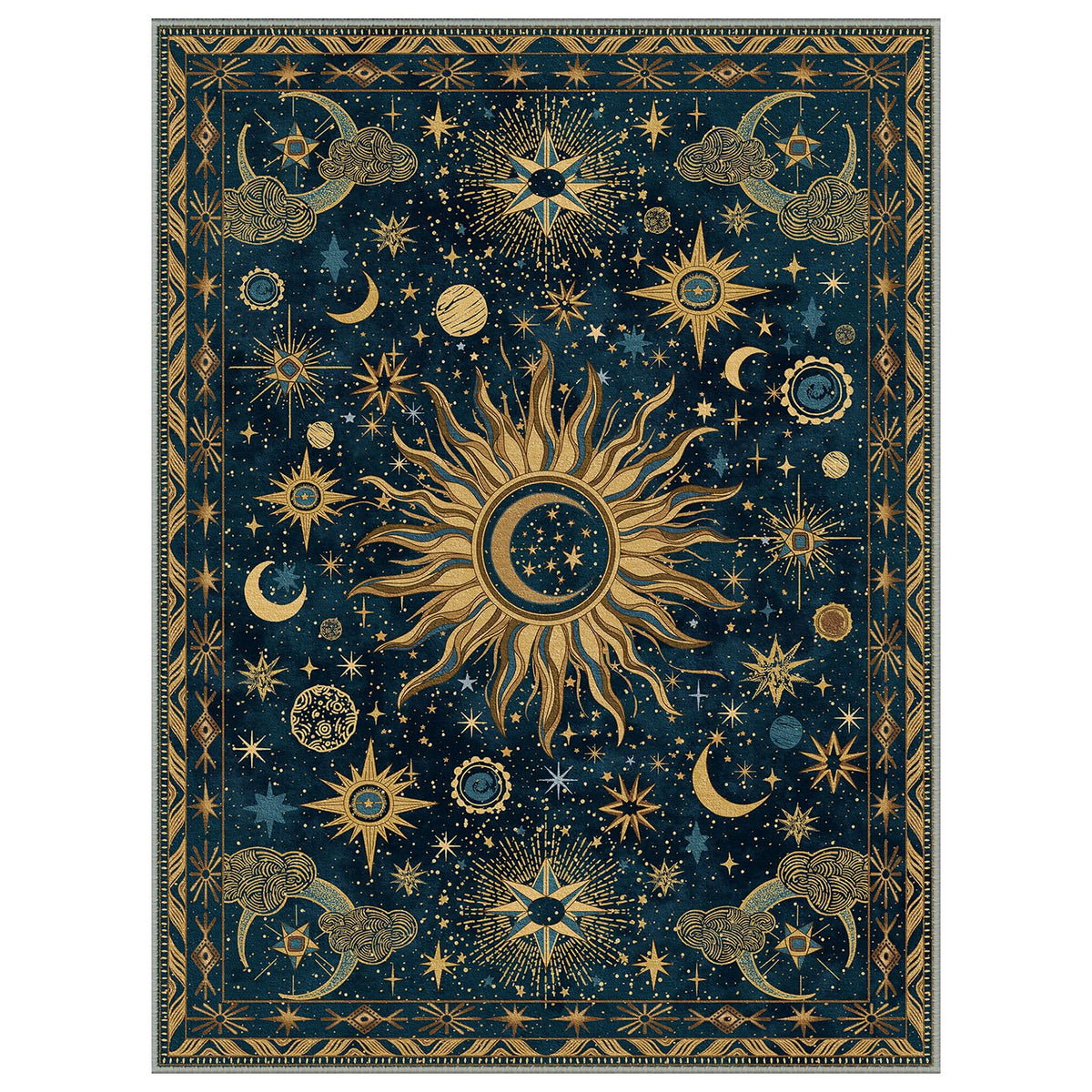 Vacuum-Friendly, 5x7 Washable Area Rug, Black Gold Beige Red
