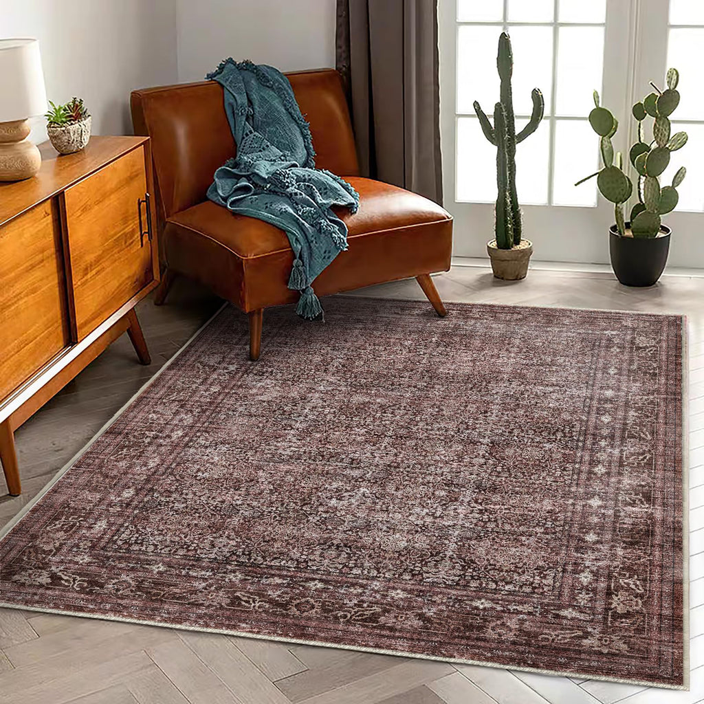 CHAMPLANT 6'x9' Washable Vintage Area Rug Boho Chic Medallion Distressed Design Non-Shedding Easy Care Ideal for High Traffic Areas in Living Room Bedroom Kitchen Office Large Carpet