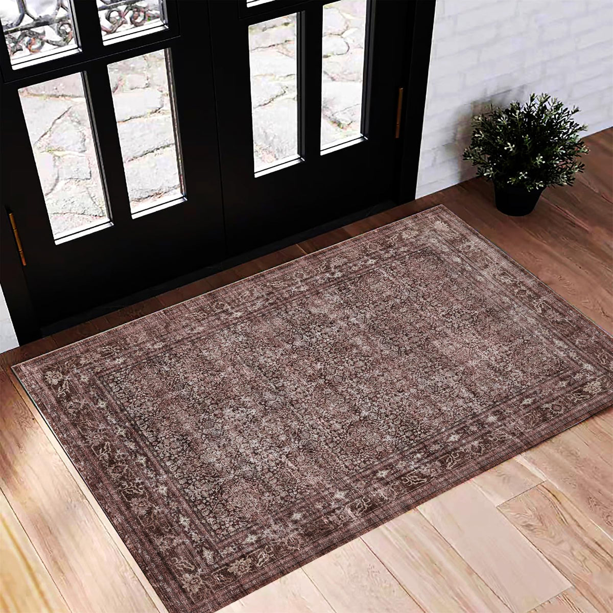 CHAMPLANT 6'x9' Washable Vintage Area Rug Boho Chic Medallion Distressed Design Non-Shedding Easy Care Ideal for High Traffic Areas in Living Room Bedroom Kitchen Office Large Carpet