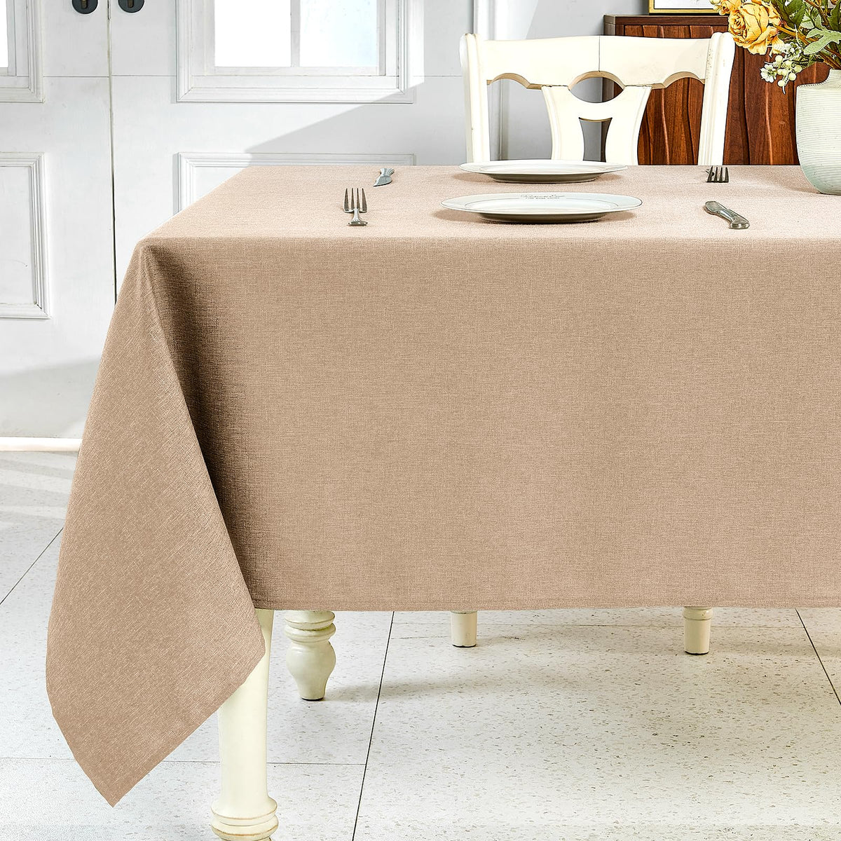 IVAPUPU Textured Linen Rectangle Table Cloth, Sage Green, 52 x 70 Inch
