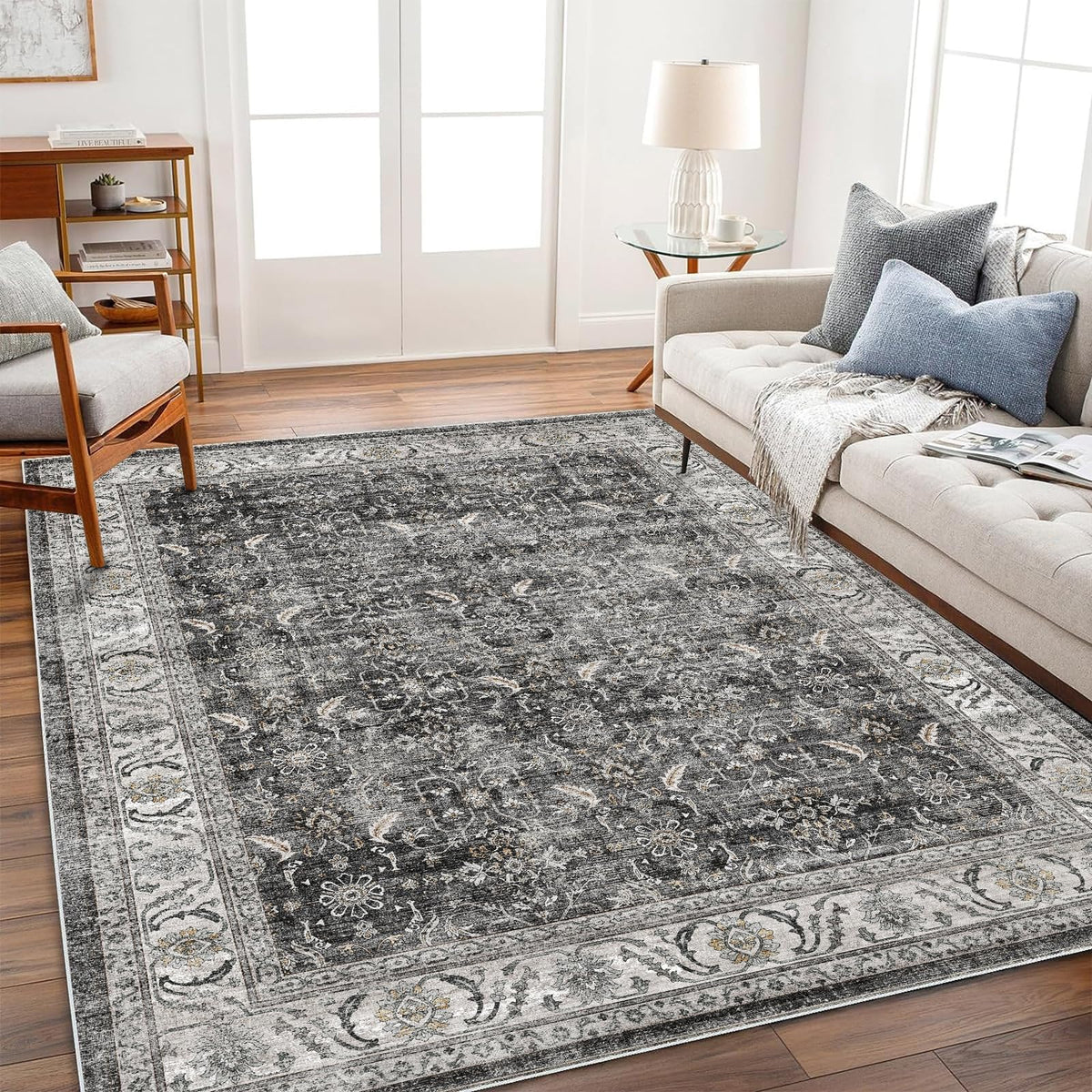 CHAMPLANT 6'x9' Washable Vintage Area Rug Boho Chic Medallion Distressed Design Non-Shedding Easy Care Ideal for High Traffic Areas in Living Room Bedroom Kitchen Office Large Carpet