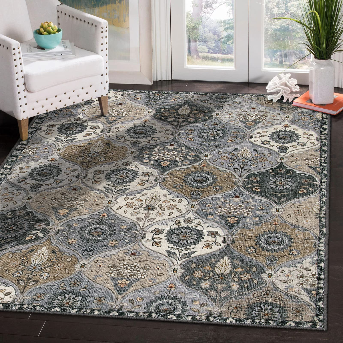 Lahome Moroccan Machine Washable Rugs for Living Room, 4x6 Rug for Bedroom