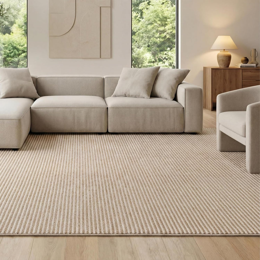 Bedsure 9x12 Faux Wool Area Rug for Living Room, Machine Washable, Beige