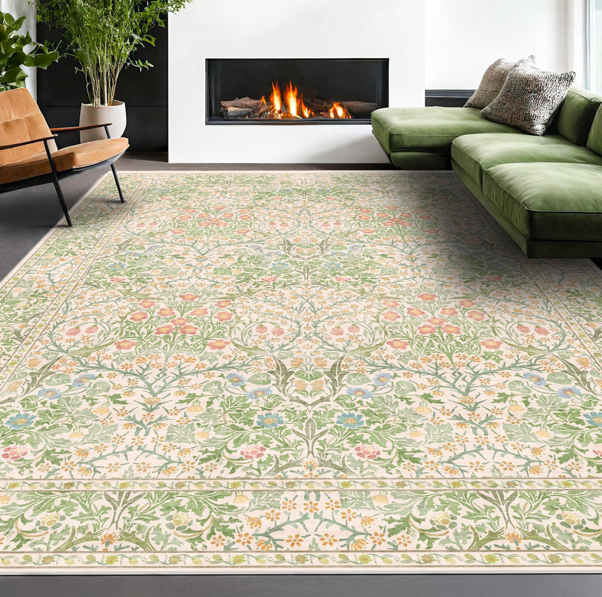 Vintage Floral Dark Green 3x5 Area Rugs for Entryway, Kitchen, Bedroom Beside Rug, Laundry Room, Non-Slip Low Pile Ultra Soft Stain Resistant Small Carpet