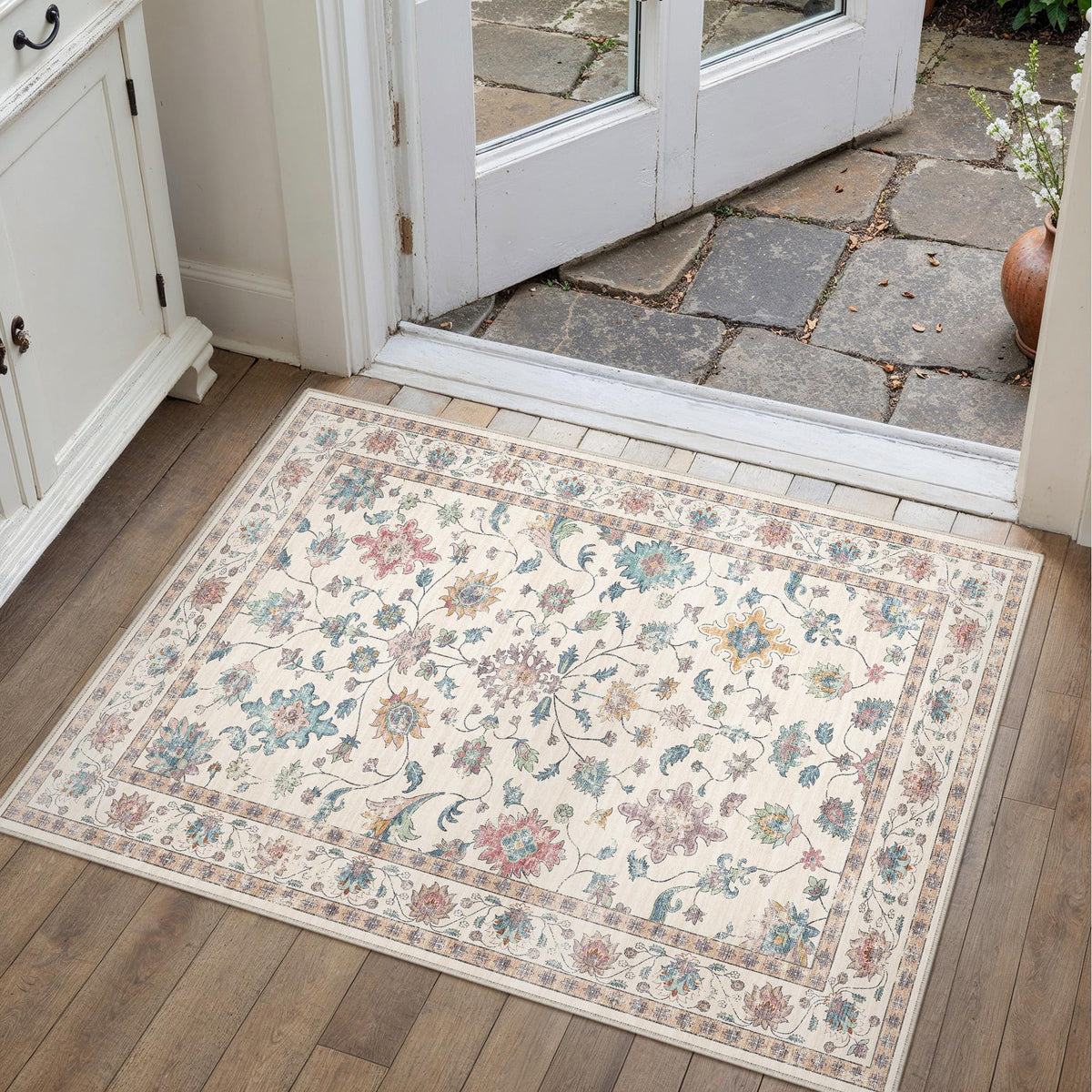 HUGEAR 3x5 Colorful Retro Floral Washable Area Rug for Entryway