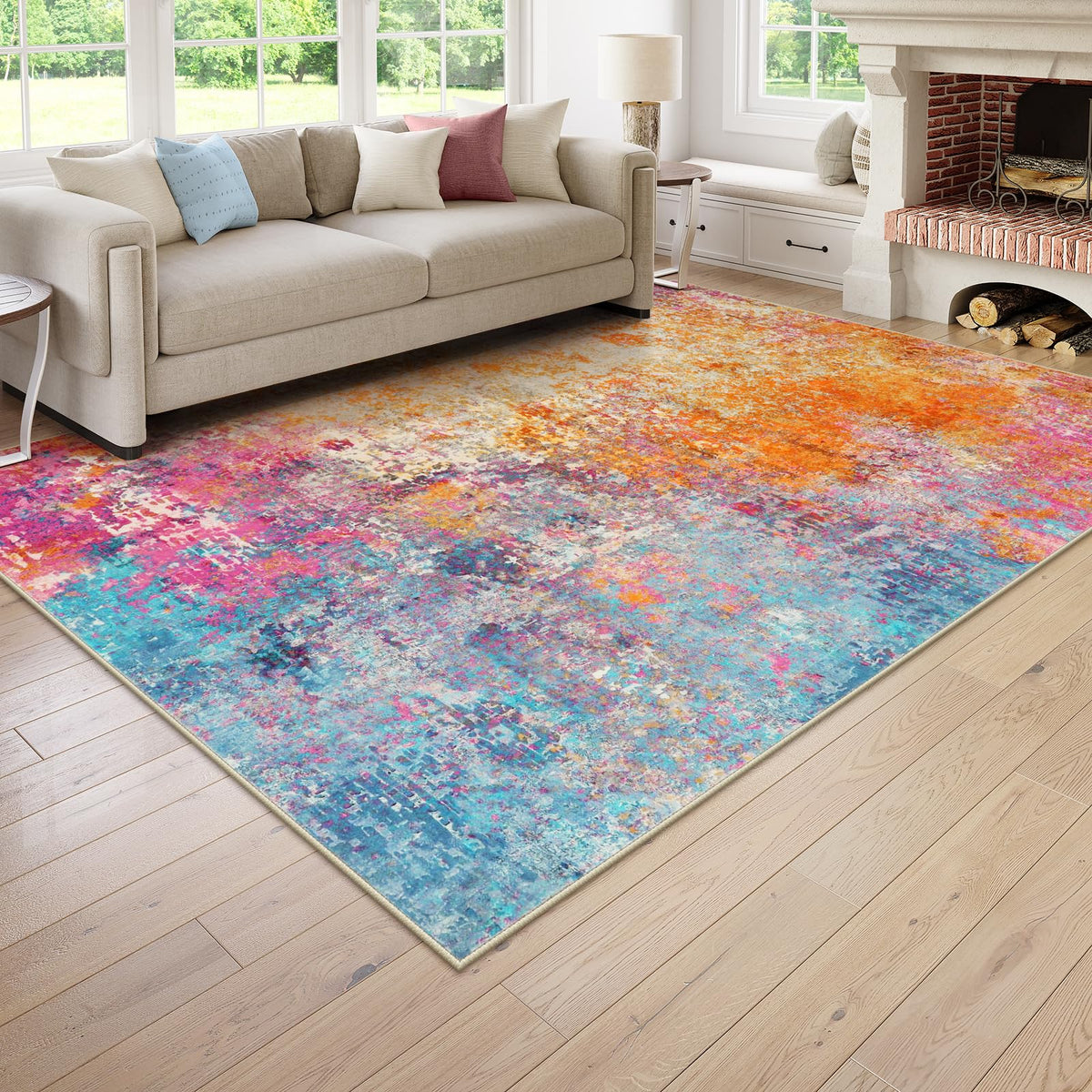 Lahome Modern Abstract Washable 5x7 Area Rugs for Living Room, Colorful Soft Bedroom Rug Low Pile Non Slip,Stain Resistance Dining Room Carpet for Nursery Office Entrance Home Office Decor