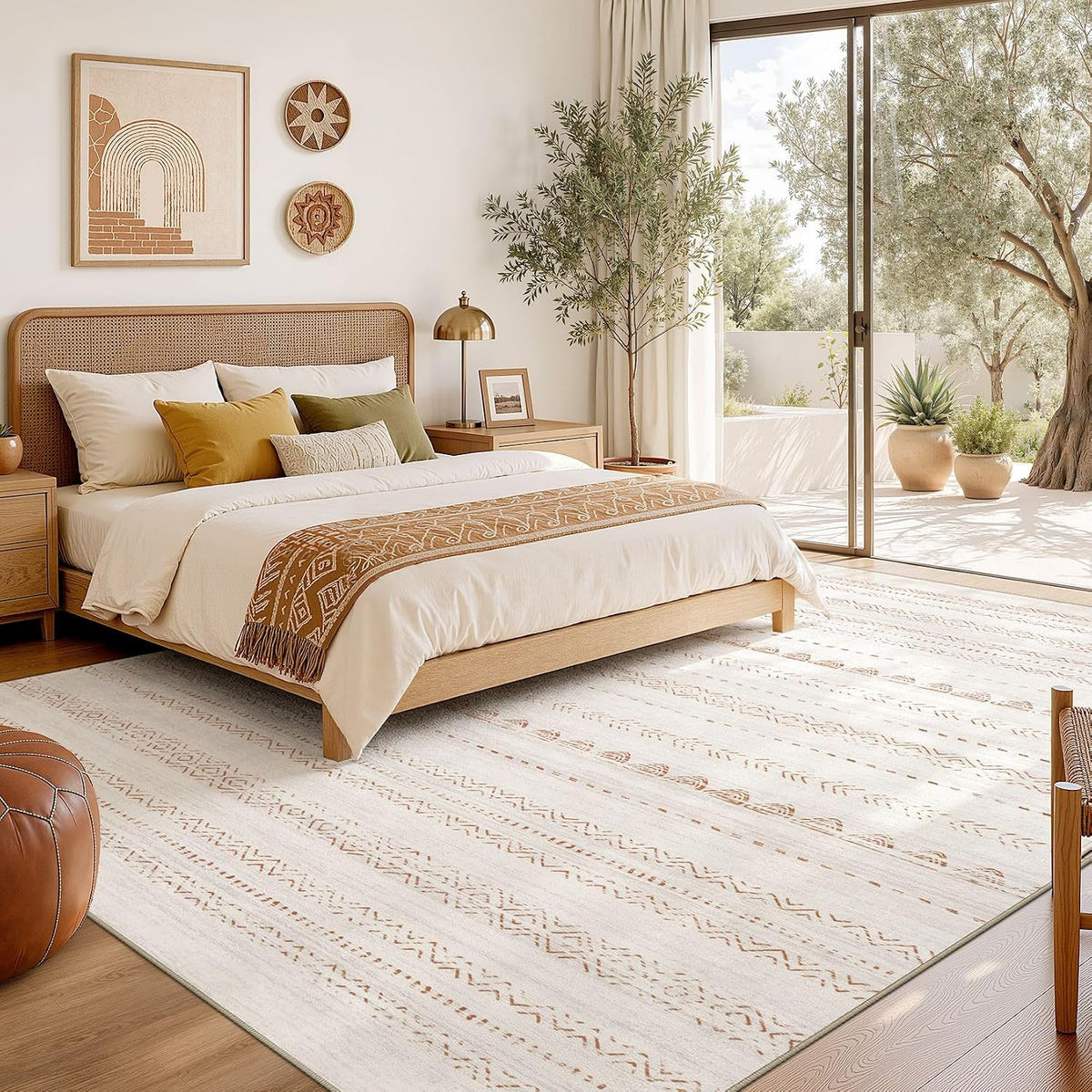 Nakagishi Boho 5x7 Area Rug Living Room Rugs Machine Washable Beige/Brown