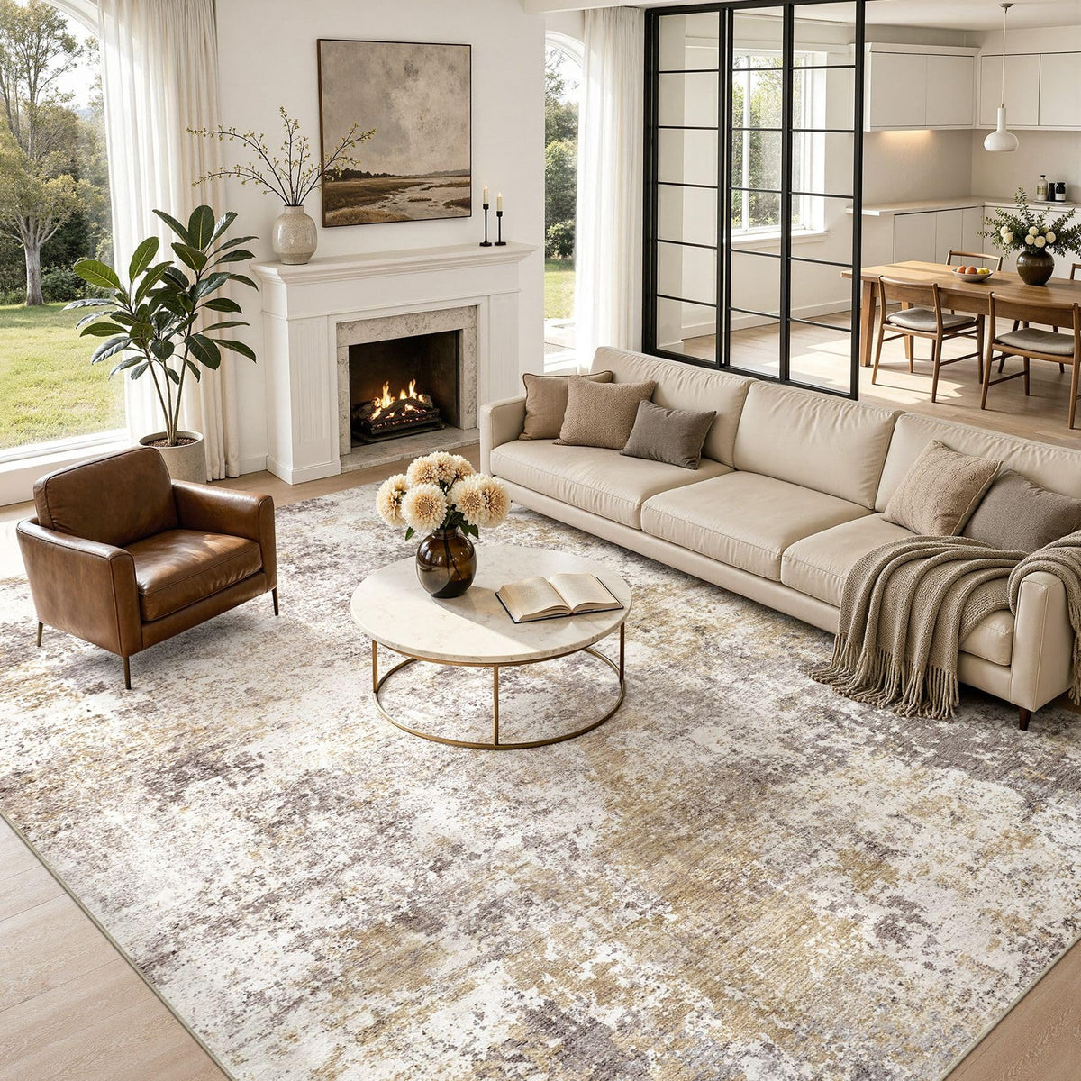 Nakagishi Boho 5x7 Area Rug Living Room Rugs Machine Washable Beige/Brown