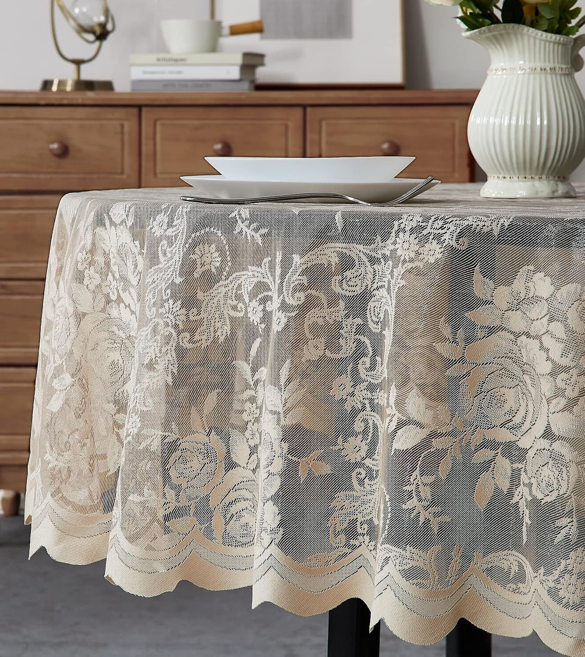 Warm Home Designs 60 x 84 Golden Oval Lace Tablecloth. LTC Linen Oval 84