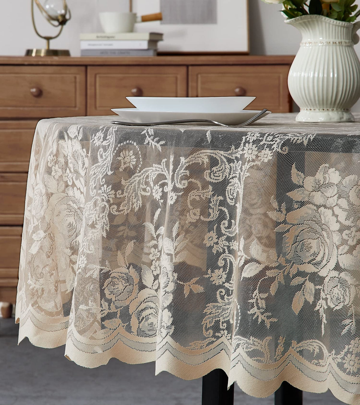 Warm Home Designs 60 x 84 Golden Oval Lace Tablecloth. LTC Linen Oval 84