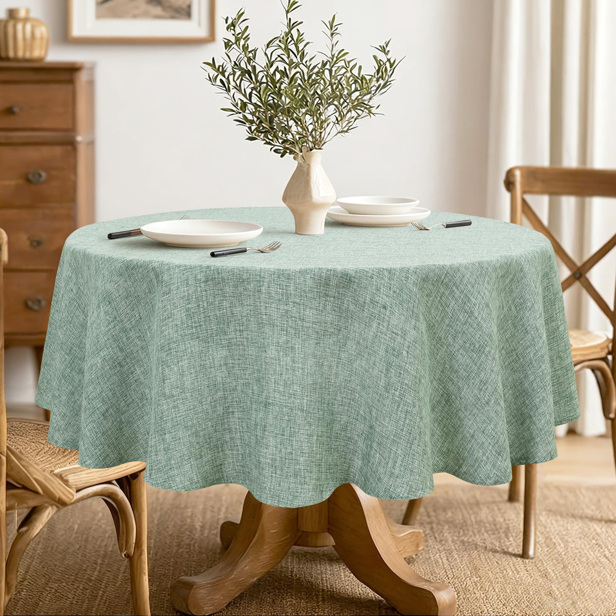 Hiasan Beige Faux Linen Rectangle Tablecloth 54 x 80 Inch for Dining Room