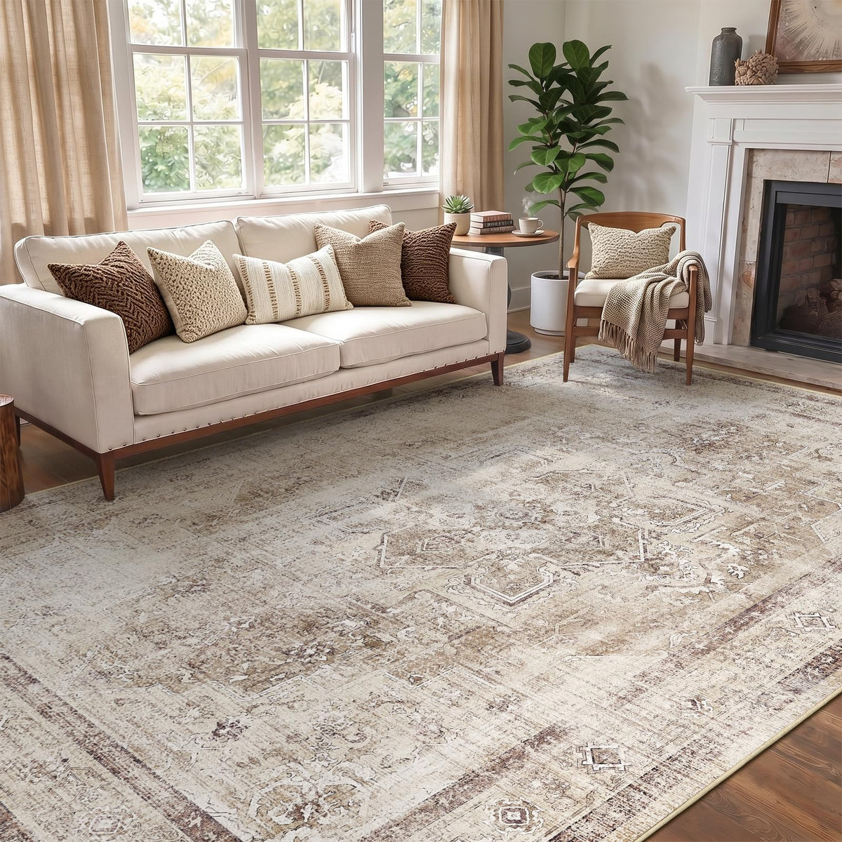 Vintage Dark Green Area Rugs 5x7 for Living Room, Tranditional Distressed Medallion Printed Low Pile Thin Rugs for Bedroom, Non Slip Washable Carpet Rugs for Dining Room/Kitchen/Home Office