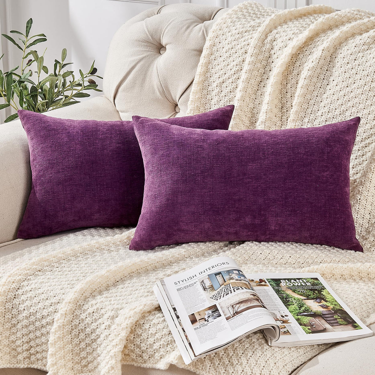 GAWAMAY Decorative Throw Pillow Covers 16x16 Inch Set of 2, Super Soft Chenille Square Pillows Farmhouse Fall Pillowcase for Living Room Bedroom Sofa Couch Cushion Cover Navy Blue 40x40cm