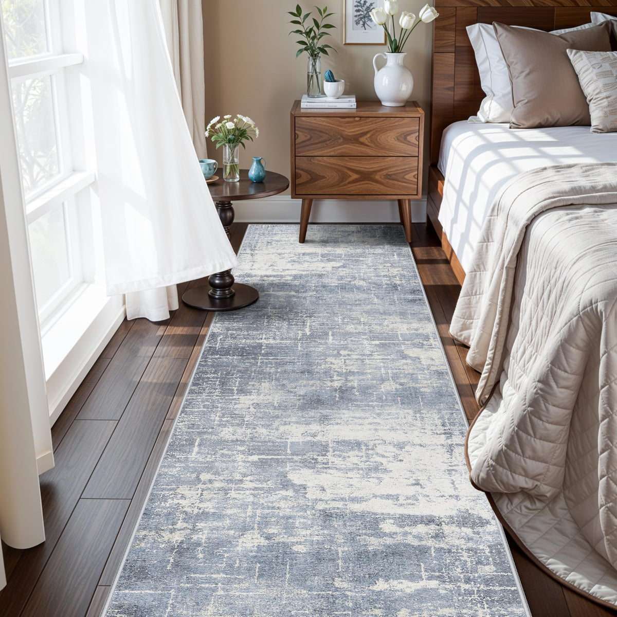 Hallway Washable Runner Rug - 2x10 Kitchen Rugs Entryway Rug Runner Vintage Soft Floor Mat Non Slip Indoor Farmhouse Carpet for Bathroom Living Room Bedroom (2 X 10, Beige)
