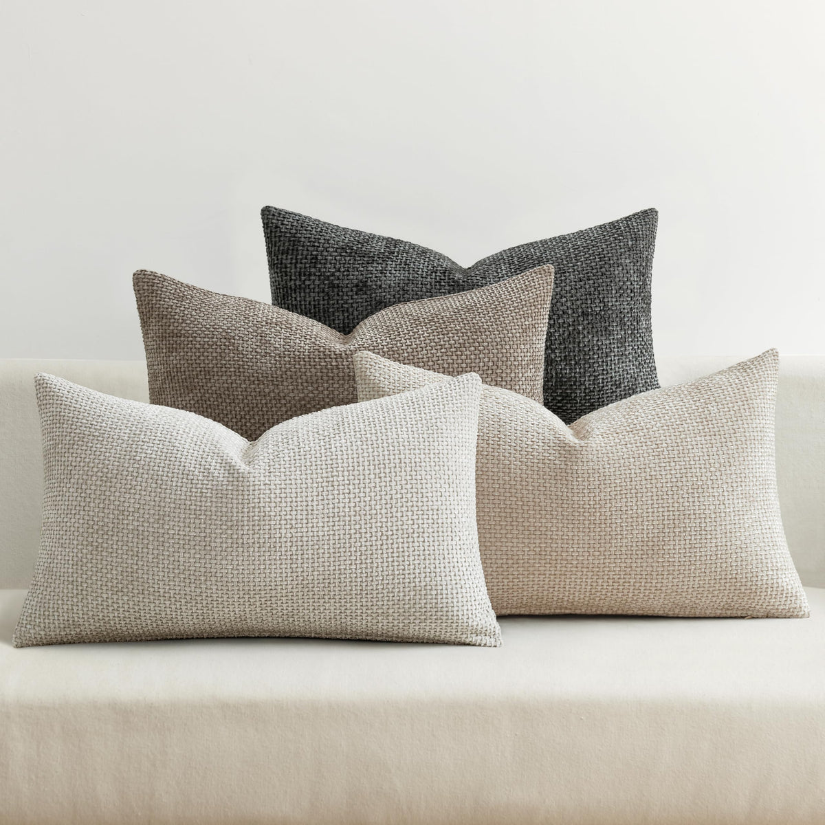 MIULEE Soft Decorative Chenille Pillow Covers Neutral 18x18 Pack of 4