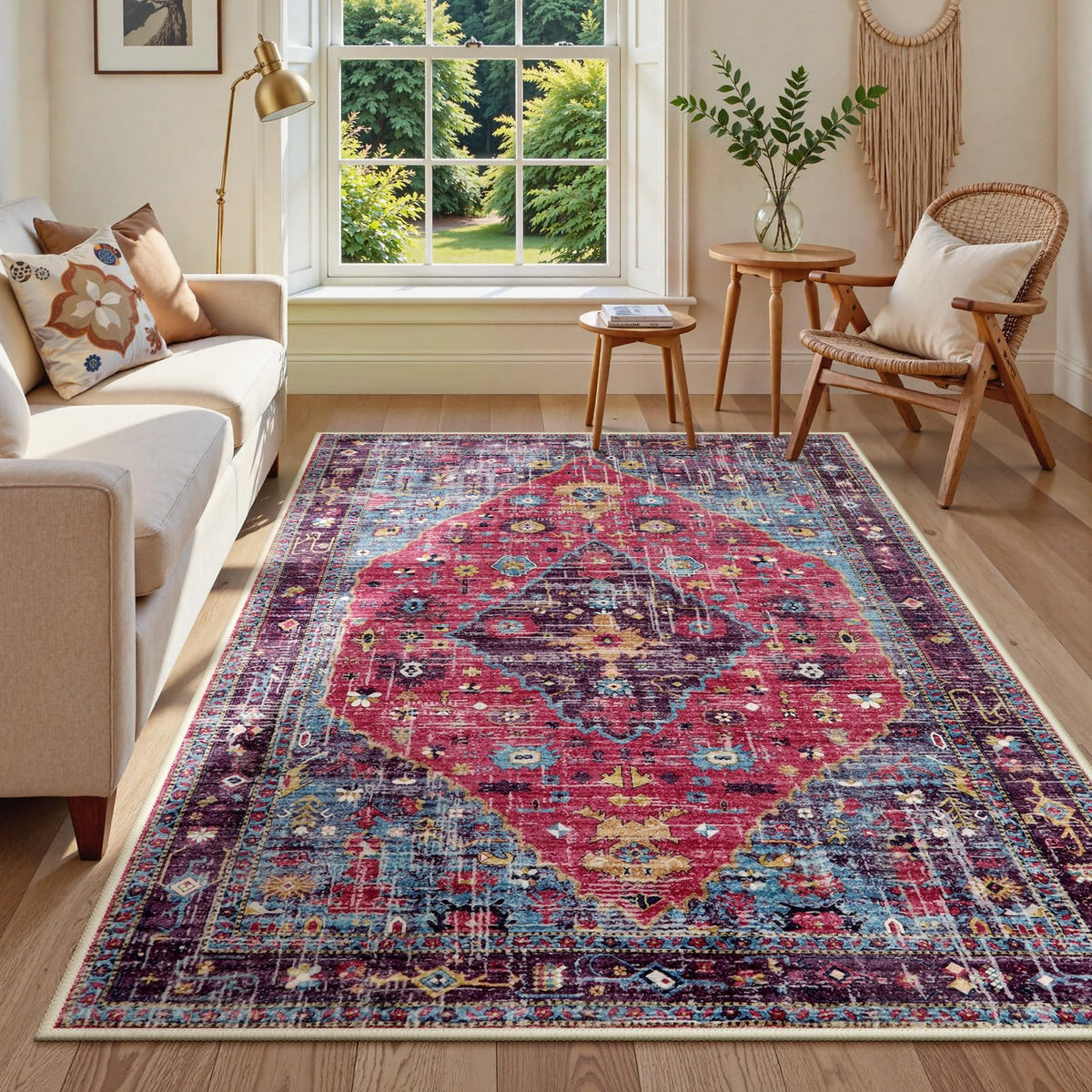 Lahome Felice Boho Tribal 2x3 Washable Small Rugs for Entryway Doormat Indoor Entrance, Throw Rugs with Rubber Backing, Bohemian Soft Non-Slip Bathroom Carpet for Bath Front Door Kitchen Floor