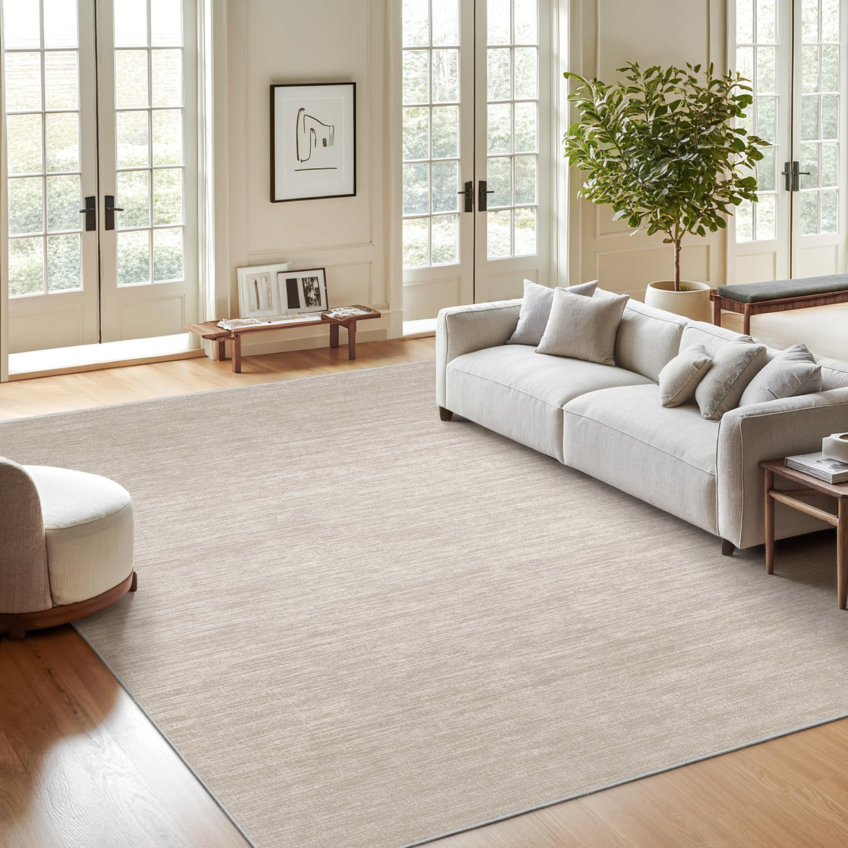 Valenrug Washable Rugs 5x7, Non Slip Large Area Rugs for Living Room, Beige