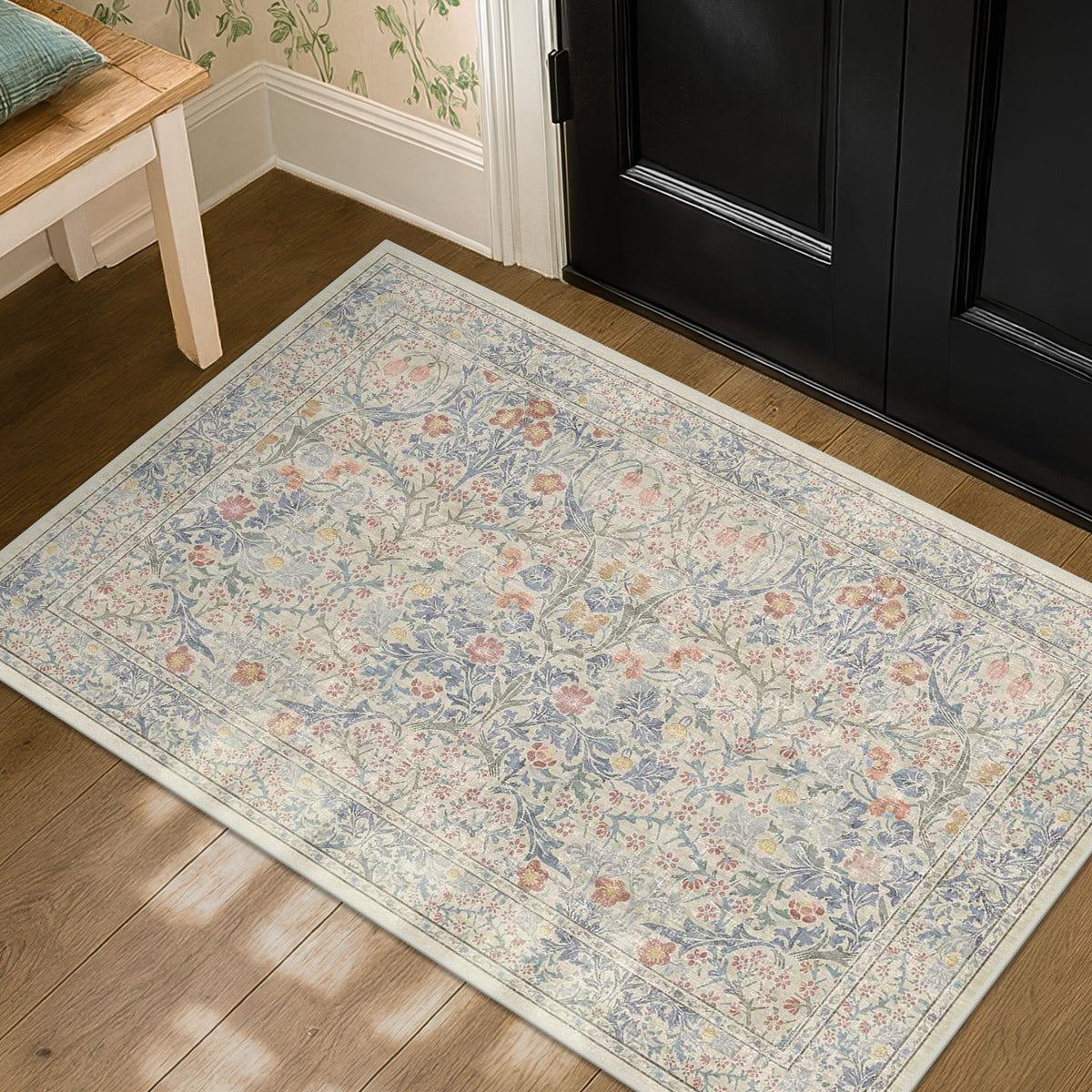 Vintage Floral Dark Green 3x5 Area Rugs for Entryway, Kitchen, Bedroom Beside Rug, Laundry Room, Non-Slip Low Pile Ultra Soft Stain Resistant Small Carpet