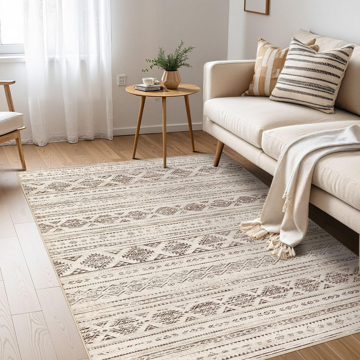 Nakagishi Boho 5x7 Area Rug Living Room Rugs Machine Washable Beige/Brown