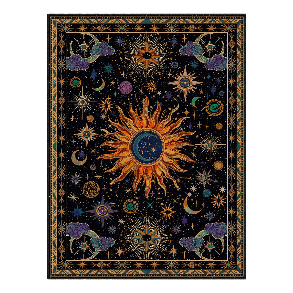 Vacuum-Friendly, 5x7 Washable Area Rug, Black Gold Beige Red