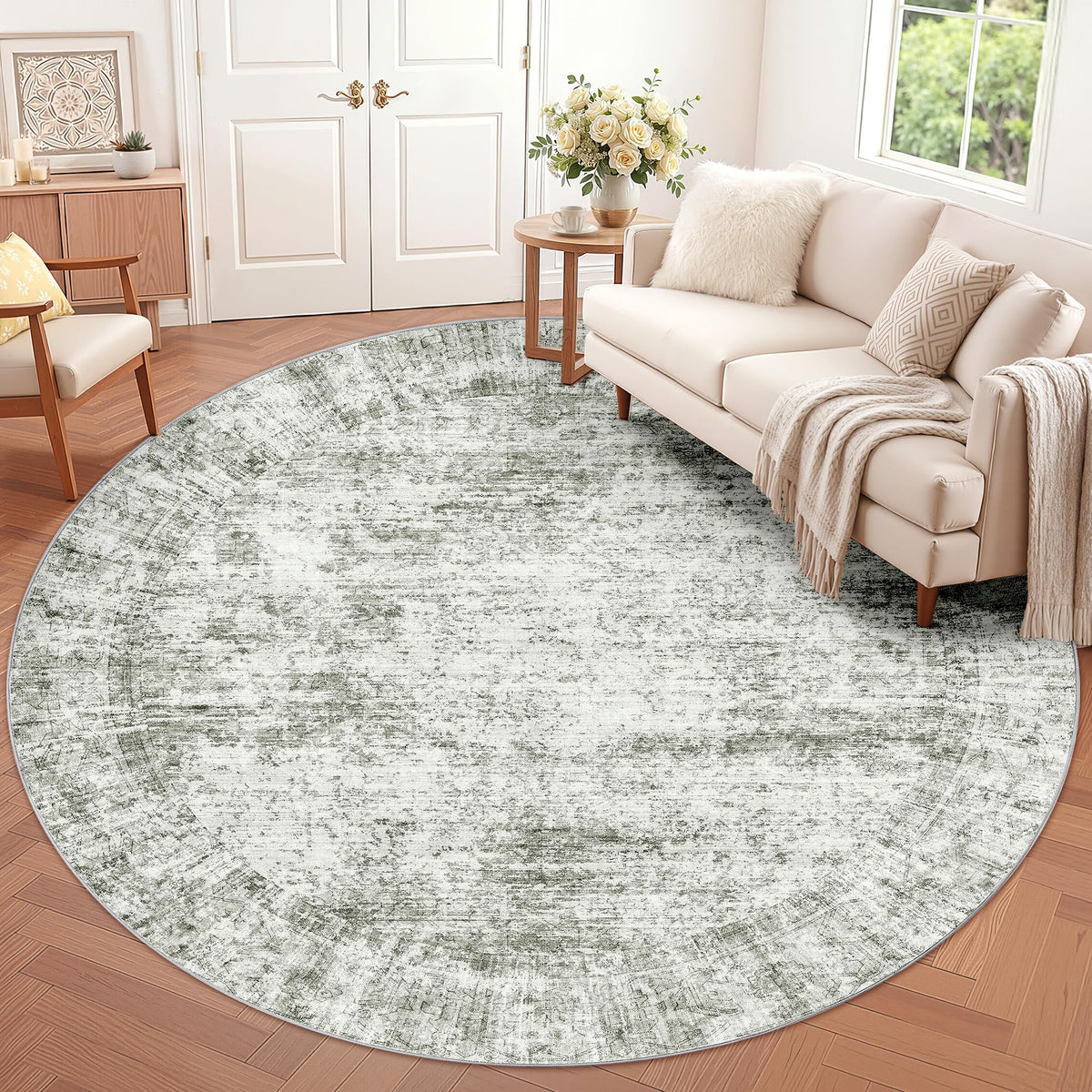 LIVELYGLOW 5x7 Washable Vintage Area Rug, Bedroom Dorm Rug