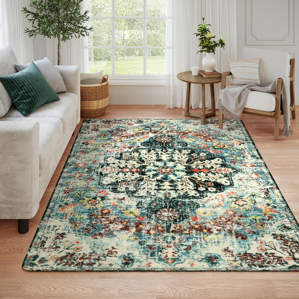 Lahome Felice Boho Tribal 2x3 Washable Small Rugs for Entryway Doormat Indoor Entrance, Throw Rugs with Rubber Backing, Bohemian Soft Non-Slip Bathroom Carpet for Bath Front Door Kitchen Floor