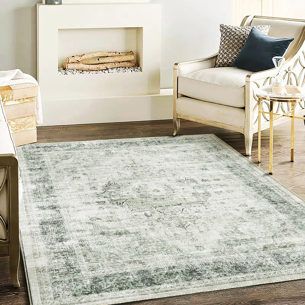 CHAMPLANT 6'x9' Washable Vintage Area Rug Boho Chic Medallion Distressed Design Non-Shedding Easy Care Ideal for High Traffic Areas in Living Room Bedroom Kitchen Office Large Carpet