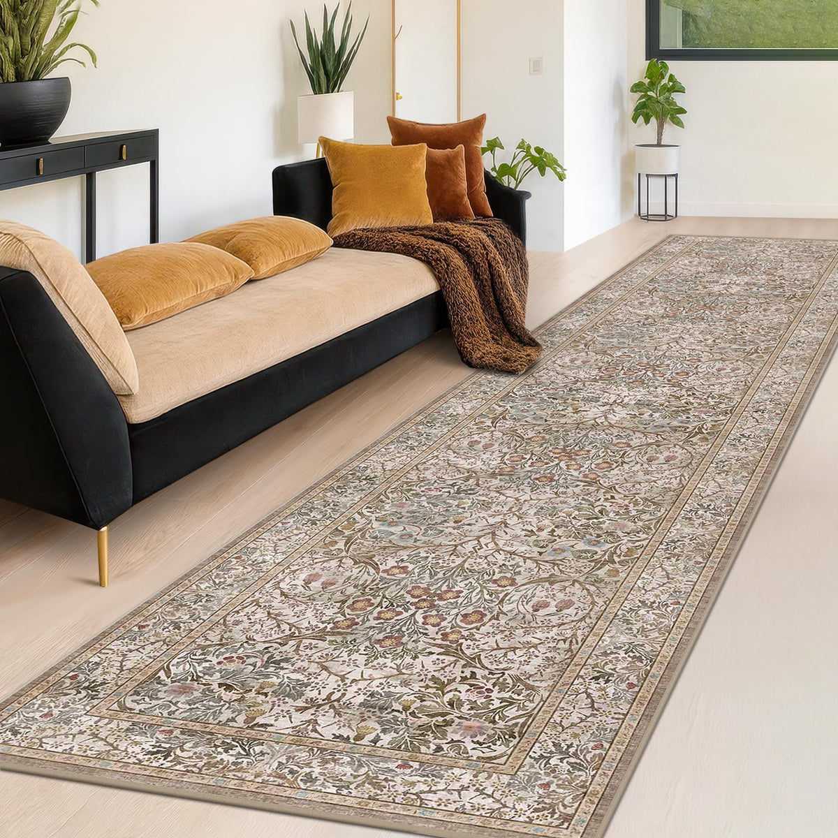 Vintage Floral Dark Green 3x5 Area Rugs for Entryway, Kitchen, Bedroom Beside Rug, Laundry Room, Non-Slip Low Pile Ultra Soft Stain Resistant Small Carpet