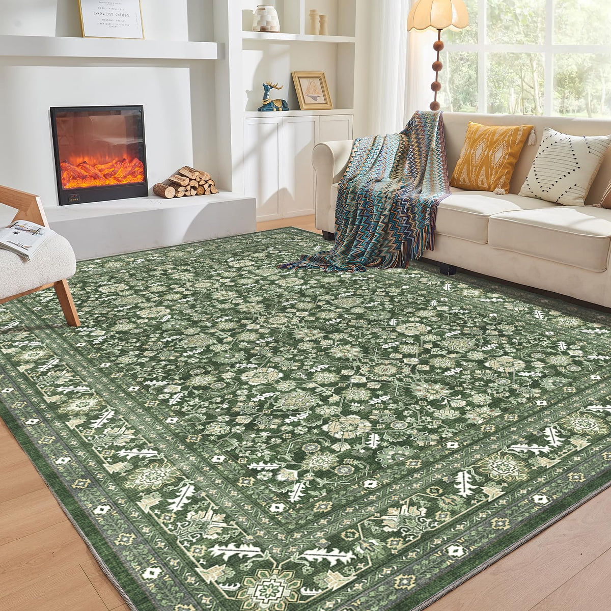 OPPODREAM Vintage Blue Area Rugs 5x7, Washable Rug for Living Room