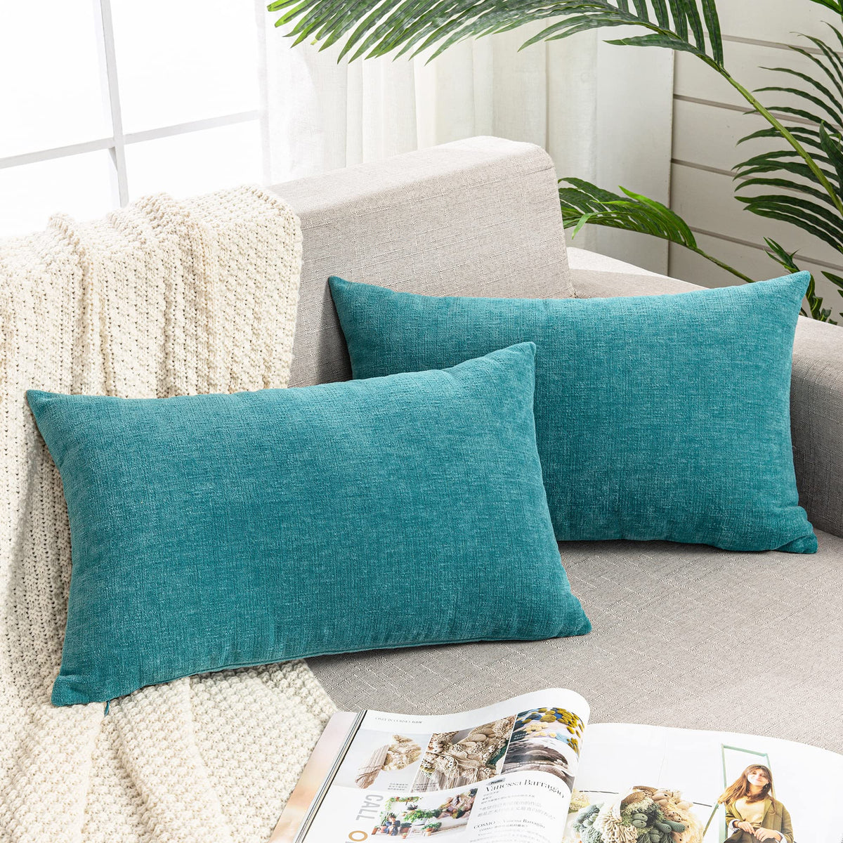 GAWAMAY Decorative Throw Pillow Covers 16x16 Inch Set of 2, Super Soft Chenille Square Pillows Farmhouse Fall Pillowcase for Living Room Bedroom Sofa Couch Cushion Cover Navy Blue 40x40cm