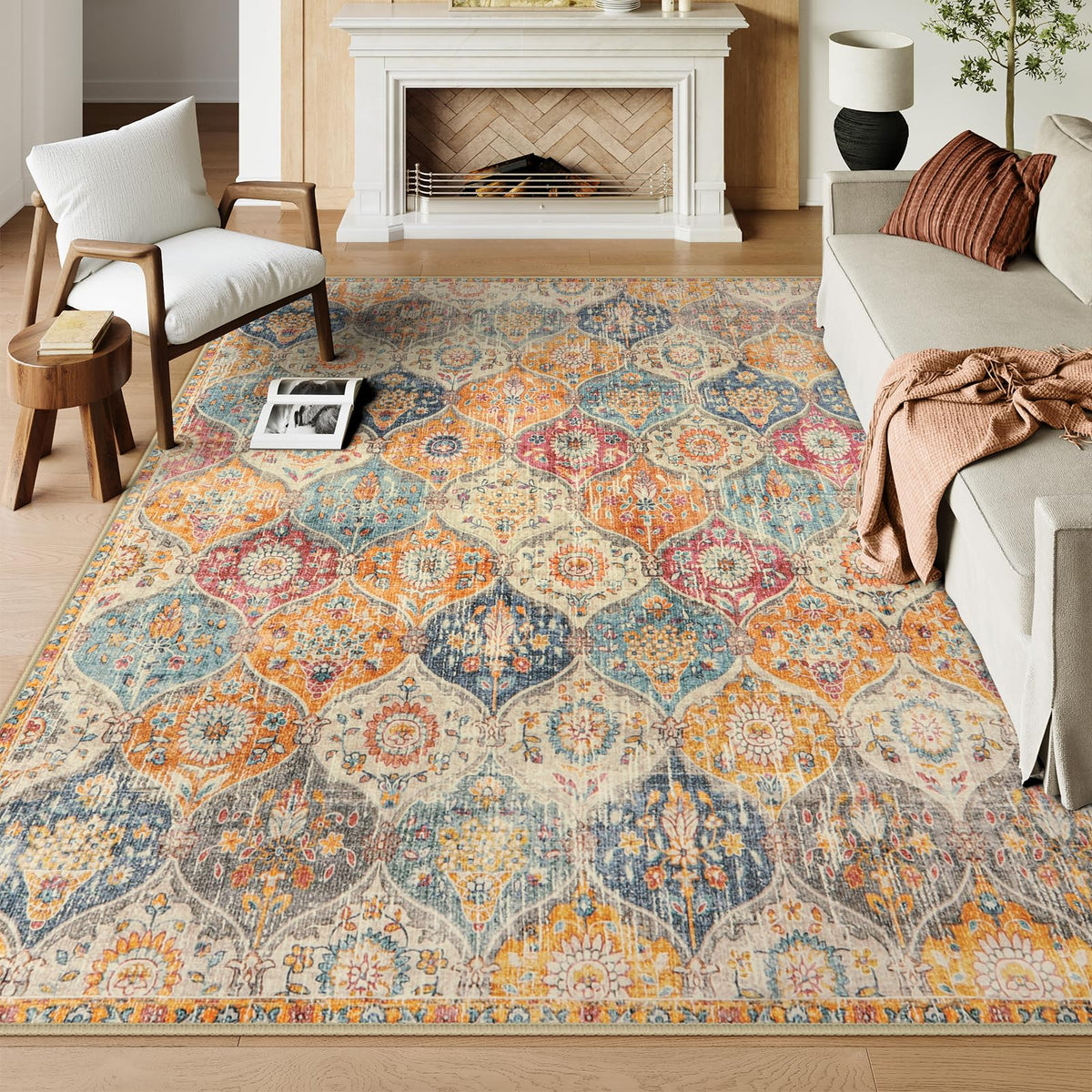 Lahome Moroccan Machine Washable Rugs for Living Room, 4x6 Rug for Bedroom