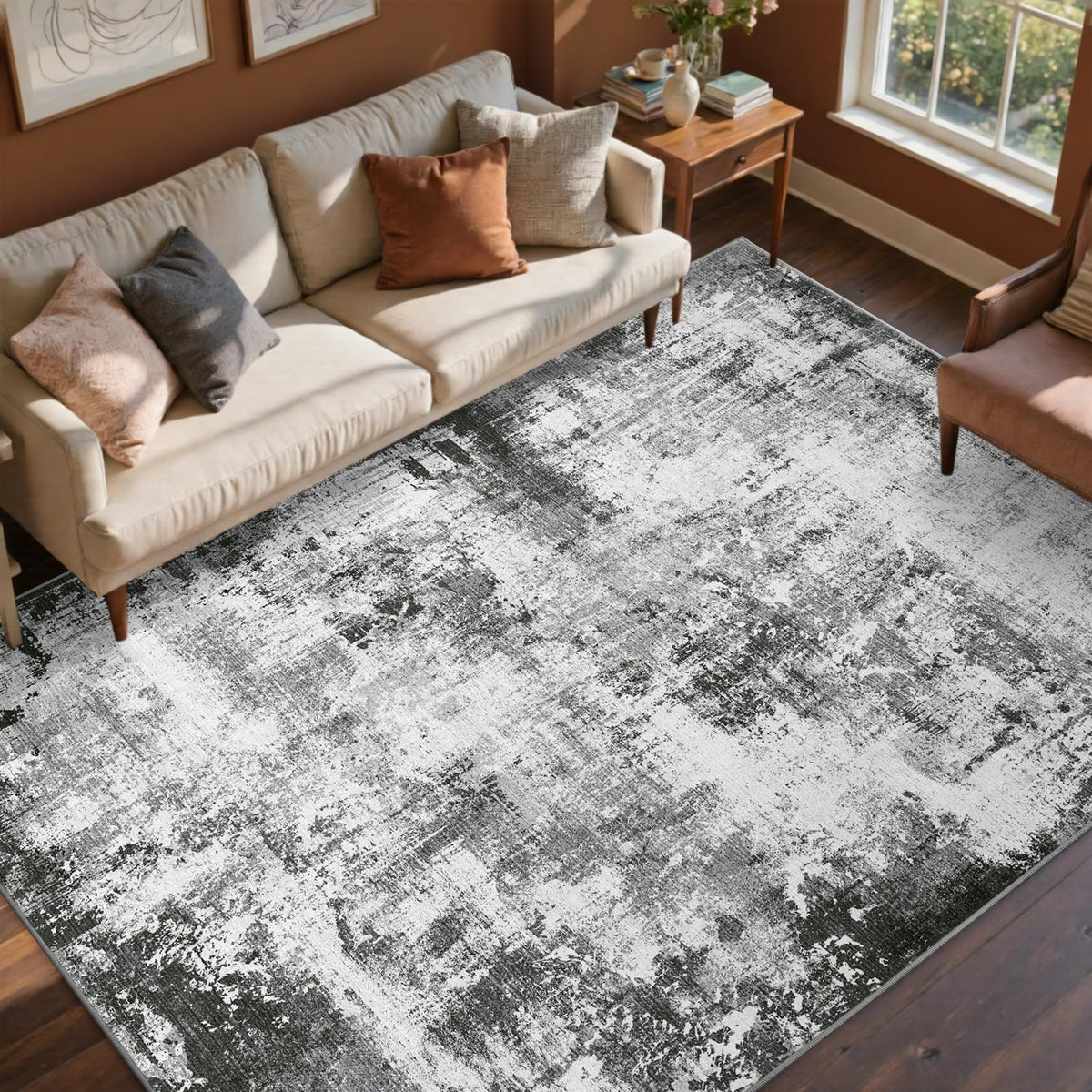 6x9 Ft Large Area Rugs for Living Room, Soft Non-Slip Washable Rugs Modern Abstract Pattern Carpet for Bedroom Indoor Floor Nursery Home Decor (Blue)