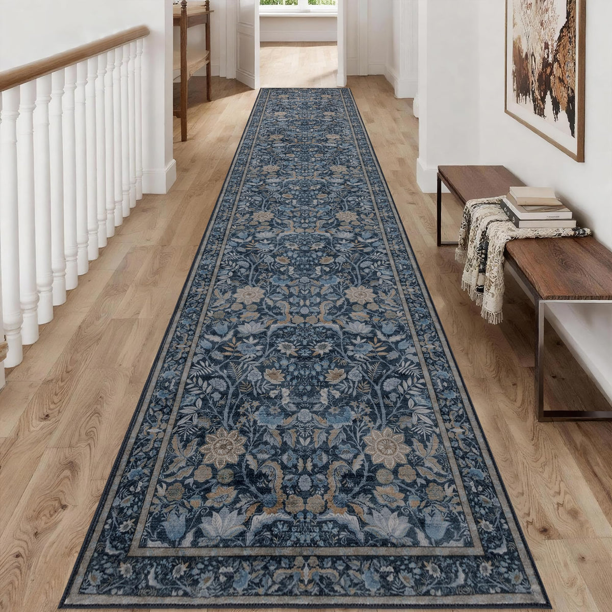 Vintage Botanical Area Rug 8x10: Floral Carpet Non-Slip - Dark Green