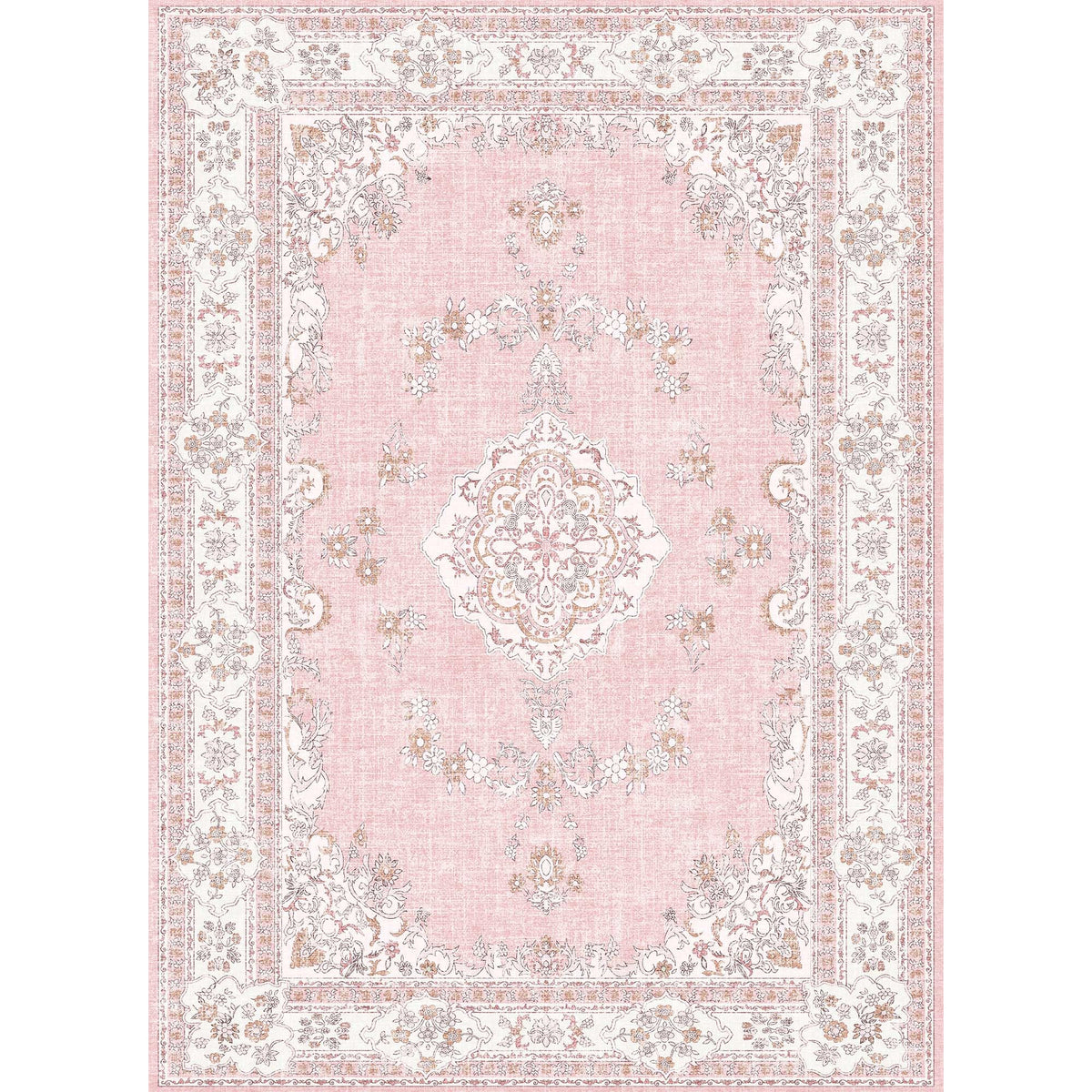 Soft Pink Rug for Girls Room: 5x8 Vintage Washable Carpet Bedroom Nursery