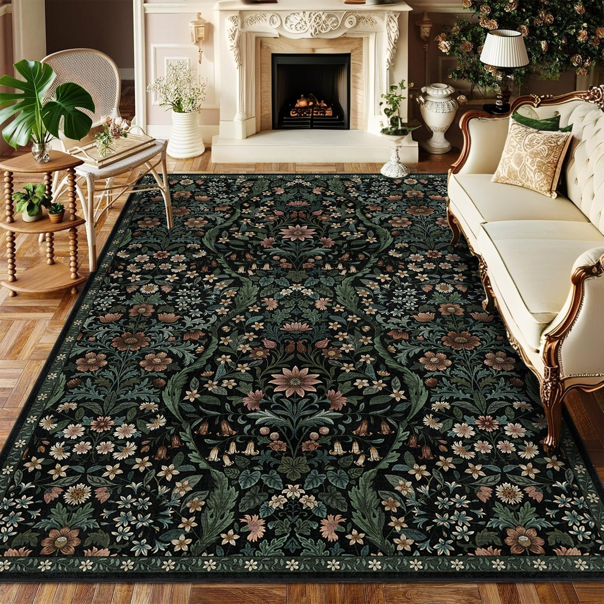 Floral Area Rug 5x7 Botanical Washable Carpet for Living Room