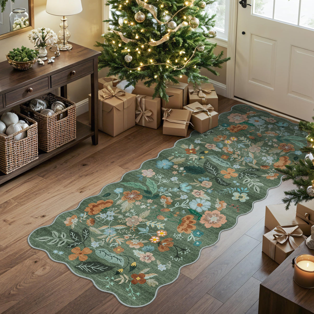 Hallway Washable Runner Rug - 2x10 Kitchen Rugs Entryway Rug Runner Vintage Soft Floor Mat Non Slip Indoor Farmhouse Carpet for Bathroom Living Room Bedroom (2 X 10, Beige)