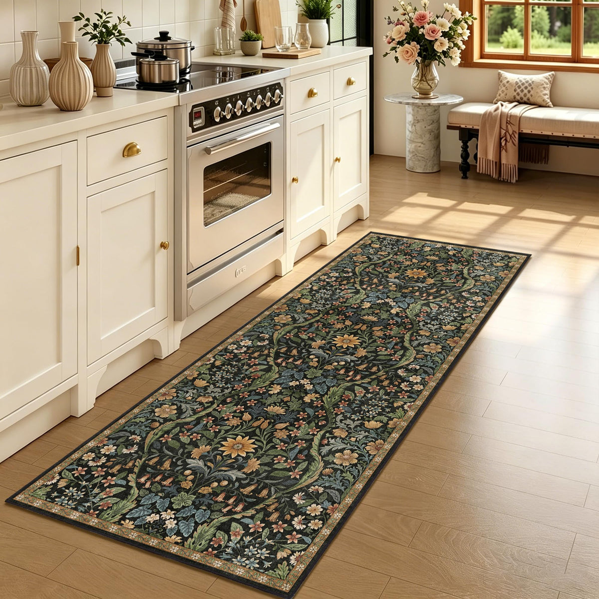 Floral Area Rug 5x7 Botanical Washable Carpet for Living Room