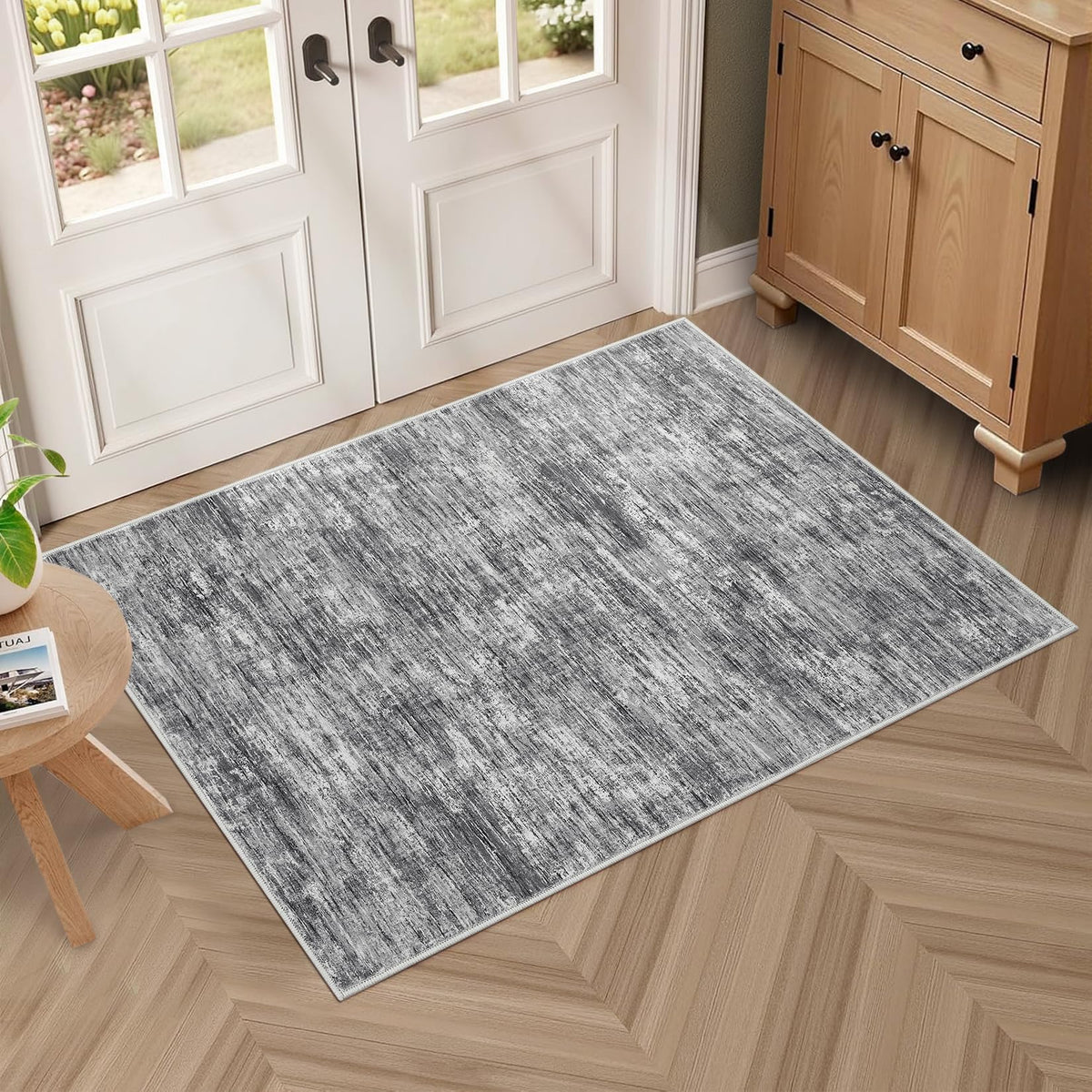 RUGSREAL Bedroom Area Rug 4x6 Modern Abstract Area Rug Stain Resistant Small Living Room Rug Contemporary Dining Room Rug Non-Slip Solid Rug Aesthetic Accent Floor Carpet for Kitchen Office, Dark Grey