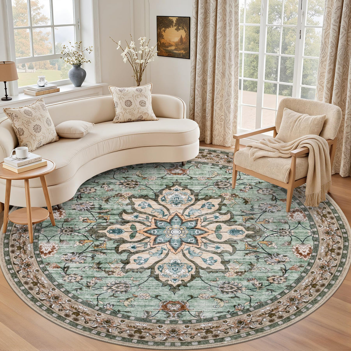 5x7 Area Rugs Living Room: Washable Vintage Rug for Bedroom Beige