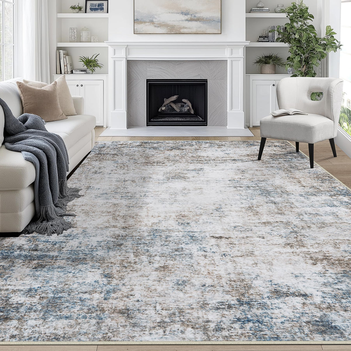 8x10 Area Rugs for Living Room Washable Bedroom Dining Room Blue Grey