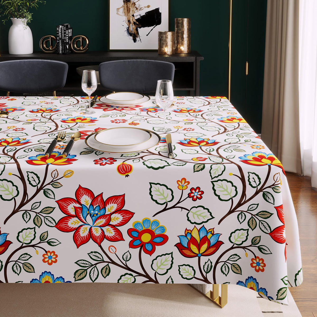 Rectangle Table Cloth,100% Waterproof Tablecloth Oil Proof Spill Proof Vinyl Table Cloth, Wipe Clean Plastic Table Cover for Dining, Camping, Indoor and Outdoor 52" x 70",Leaves