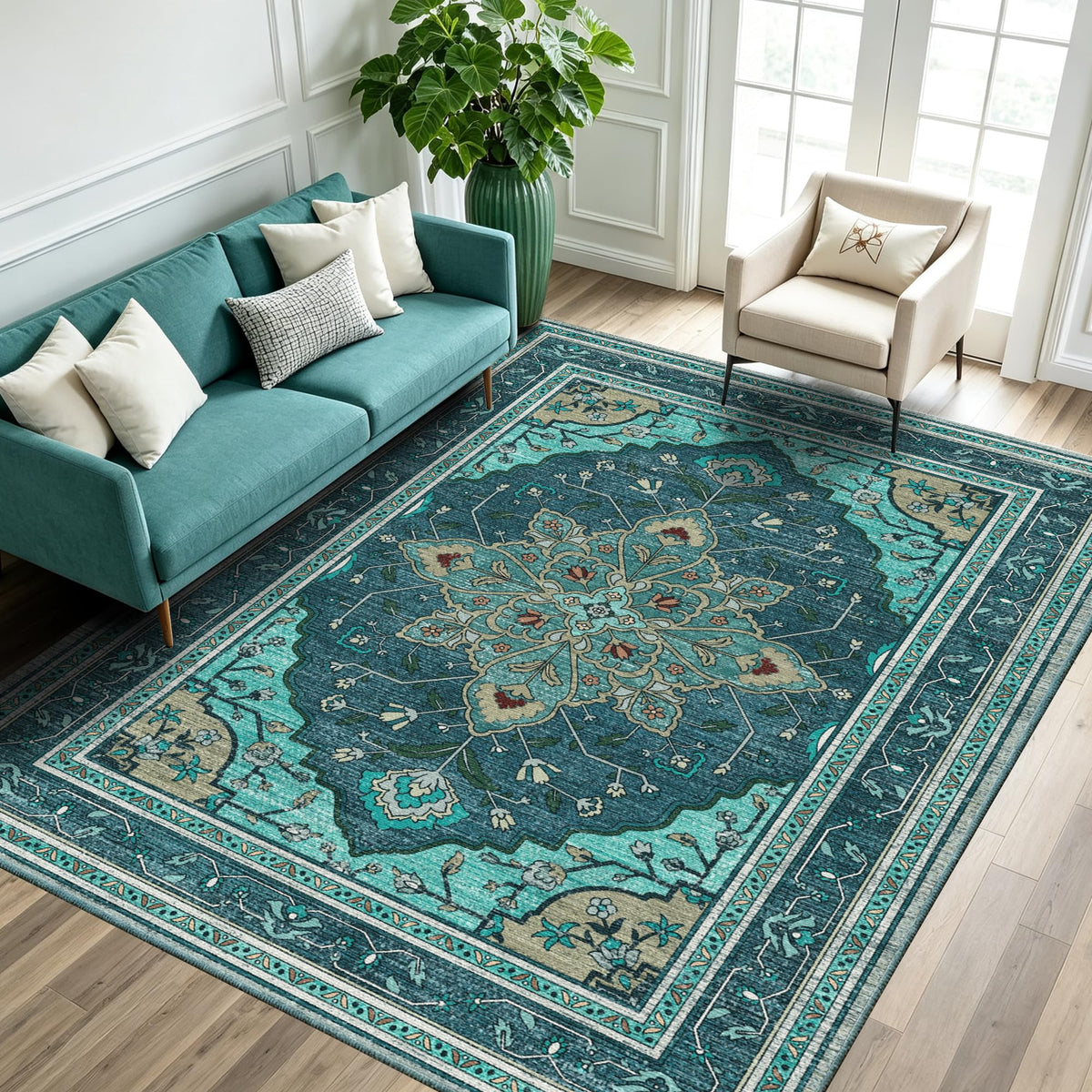 YARNSCAPE 2' x 3' Machine Washable Area Rug, Non-Slip Low-Pile Carpet