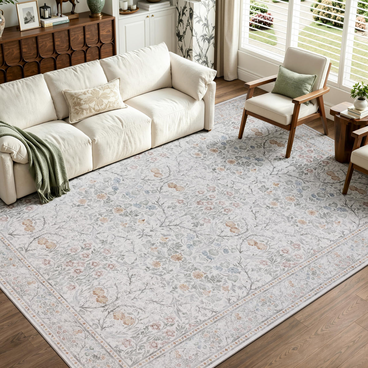 JOLLYVOGUE 5x7 Area Rugs for Living Room, Washable Rug, Beige