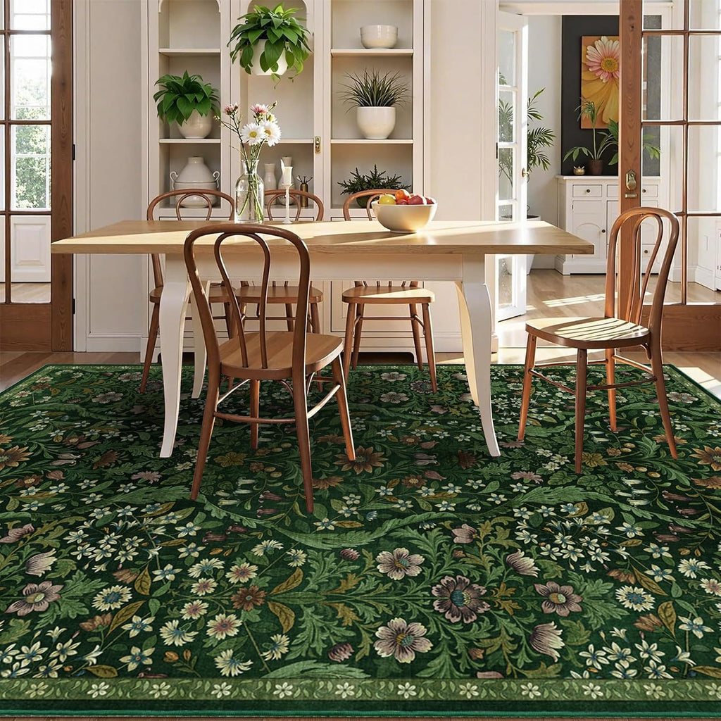 Floral Area Rug 5x7 Botanical Washable Carpet for Living Room