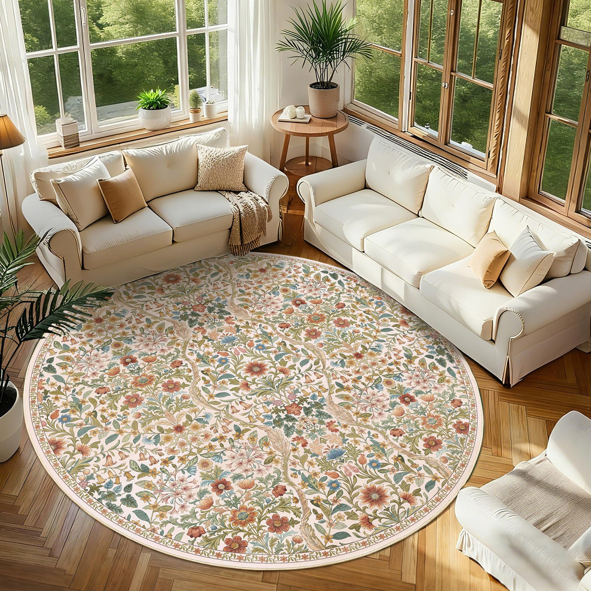 Floral Area Rug 5x7 Botanical Washable Carpet for Living Room