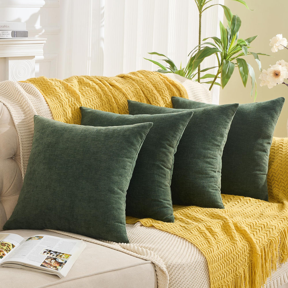 GAWAMAY Decorative Throw Pillow Covers 16x16 Inch Set of 2, Super Soft Chenille Square Pillows Farmhouse Fall Pillowcase for Living Room Bedroom Sofa Couch Cushion Cover Navy Blue 40x40cm