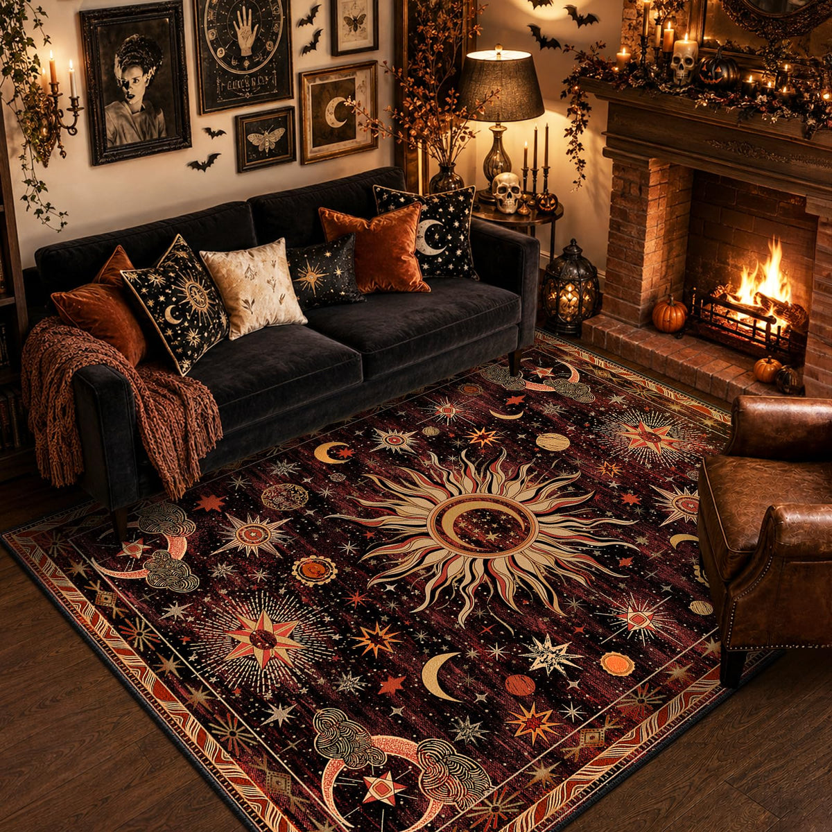 Vacuum-Friendly, 5x7 Washable Area Rug, Black Gold Beige Red