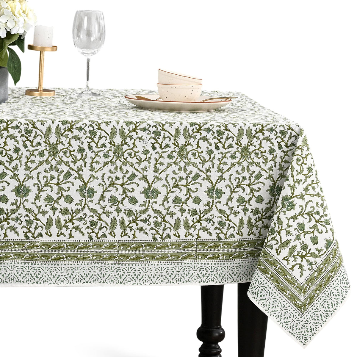 CPC Tablecloth 100% Cotton 70x108 Inch Indian Block Print Rectangle Table Cover, Blue Table Cloth for Weddings, Spring/Summer, Barbeque - Apatite Blue