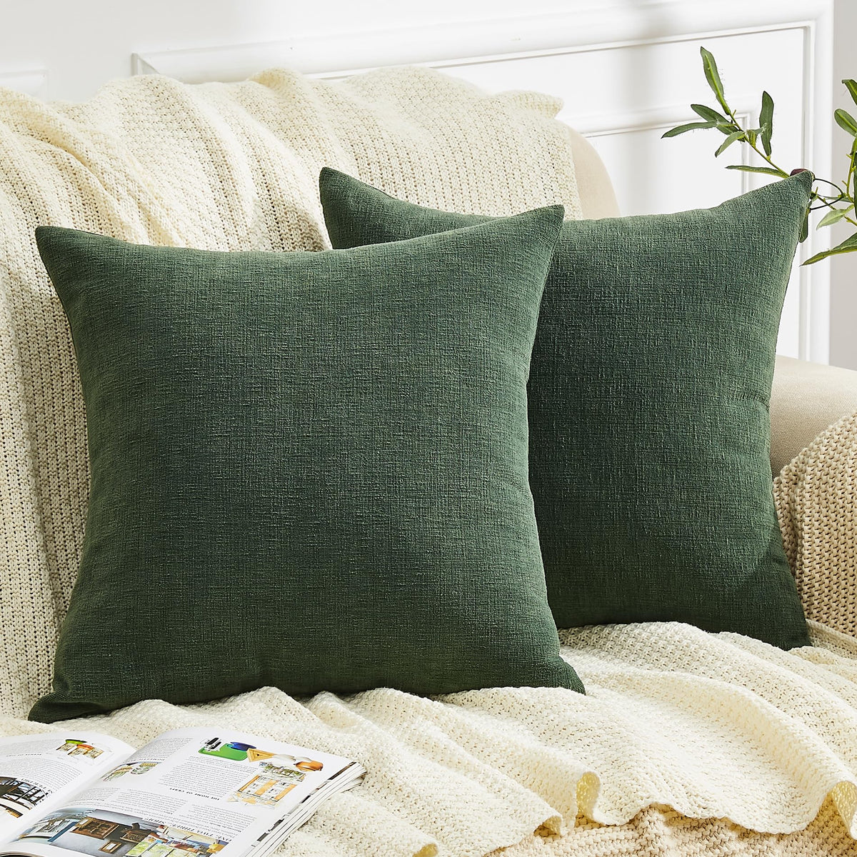 GAWAMAY Decorative Throw Pillow Covers 16x16 Inch Set of 2, Super Soft Chenille Square Pillows Farmhouse Fall Pillowcase for Living Room Bedroom Sofa Couch Cushion Cover Navy Blue 40x40cm